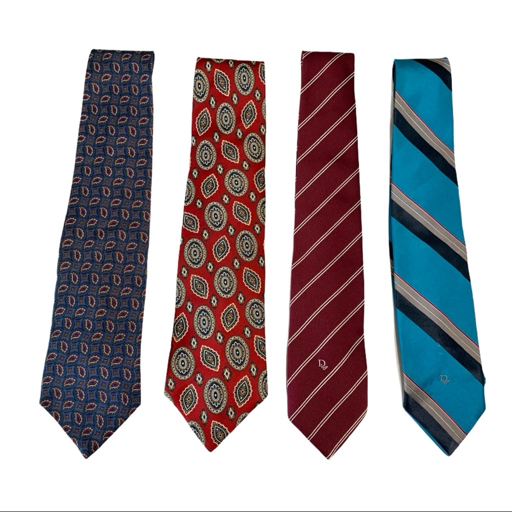 Set of 4 - Christian Dior Neck Ties - Red & Blue - Picture 2 of 7